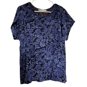 Peruvian Connection Women’s Purple Blue Floral Short Sleeve Top Size Large